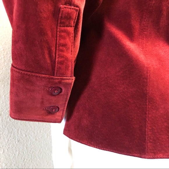 Red Suede Leather Shirt 3-Button Front Small - Picture 5 of 8